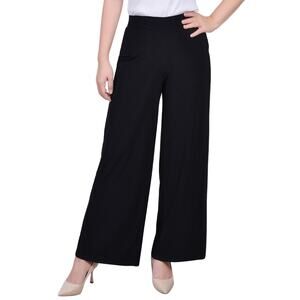 NY Collection Mid Rise Pull On Wide-Leg Palazzo Pant Black NEW Petite Small